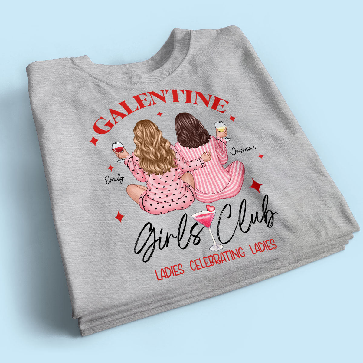 Galentine Girls Club Pajamas Girls Back View Personalized Shirt,  Shirt, Social Club, Besties Gift