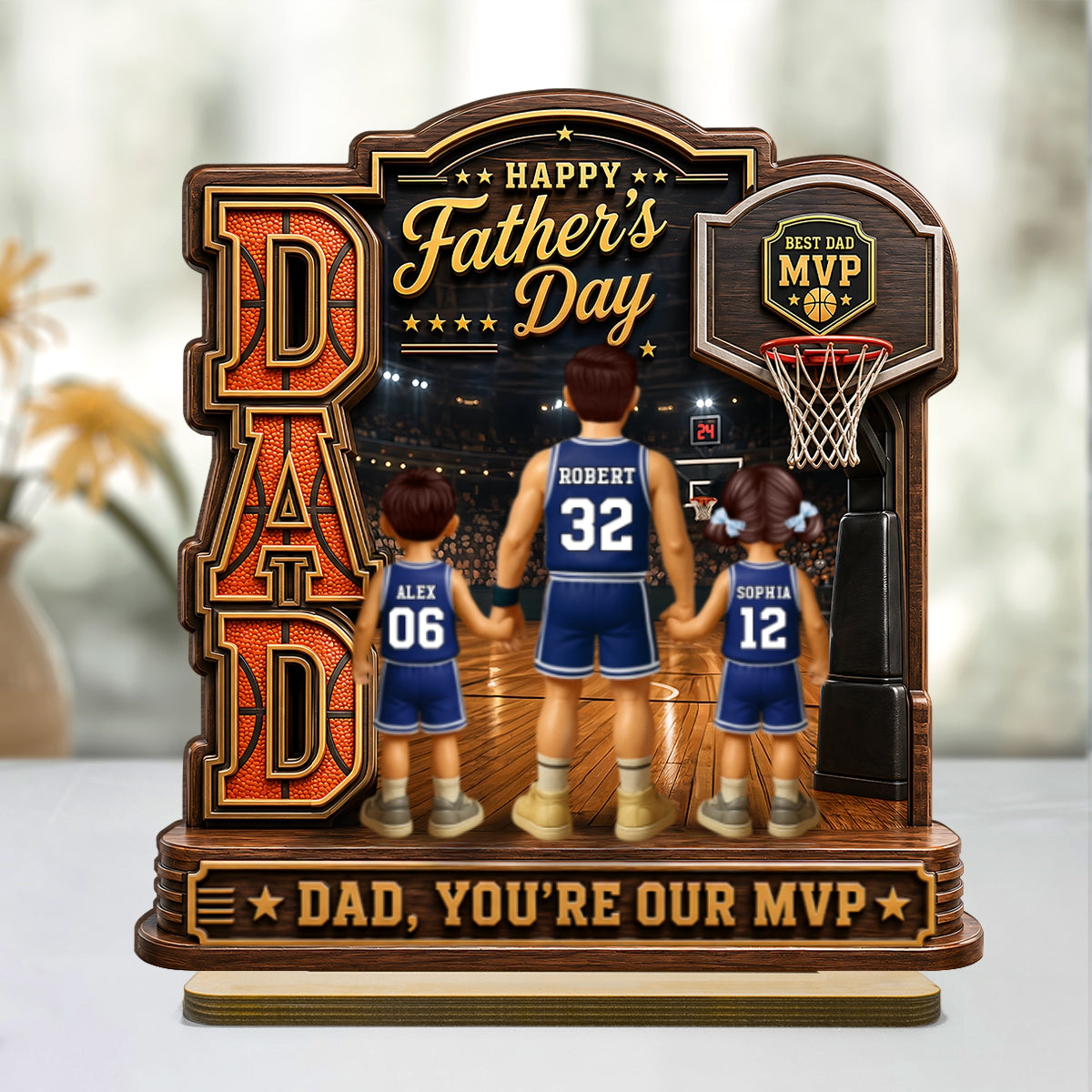 The MVP Dad Basketball - Personalized 2-Layered Wooden Plaque - Father's Day Gift For Dad, Husband