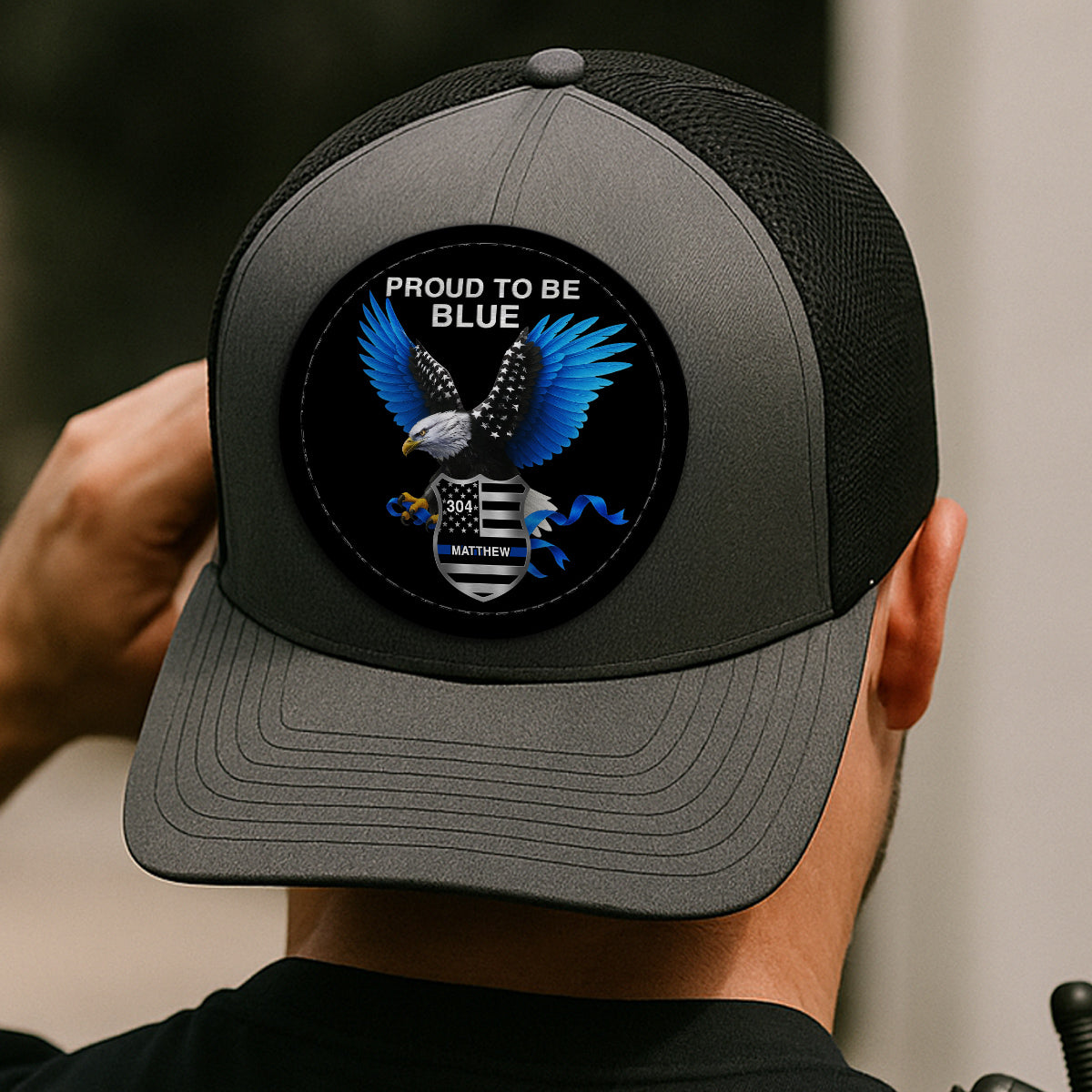 Proud To Be Blue Gift For Police Dad Grandpa Personalized Leather Patch Hat