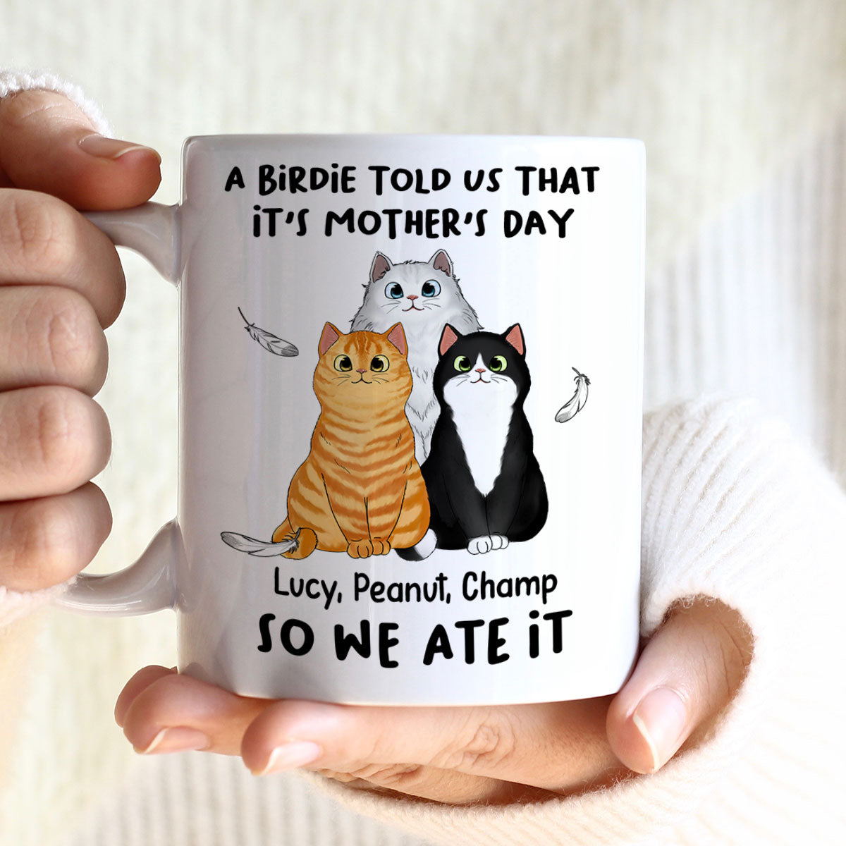 A Little Birdie Told Me Cute Cartoon Cats Personalized Mug, Perfect 2025 Gift For Cat Mom