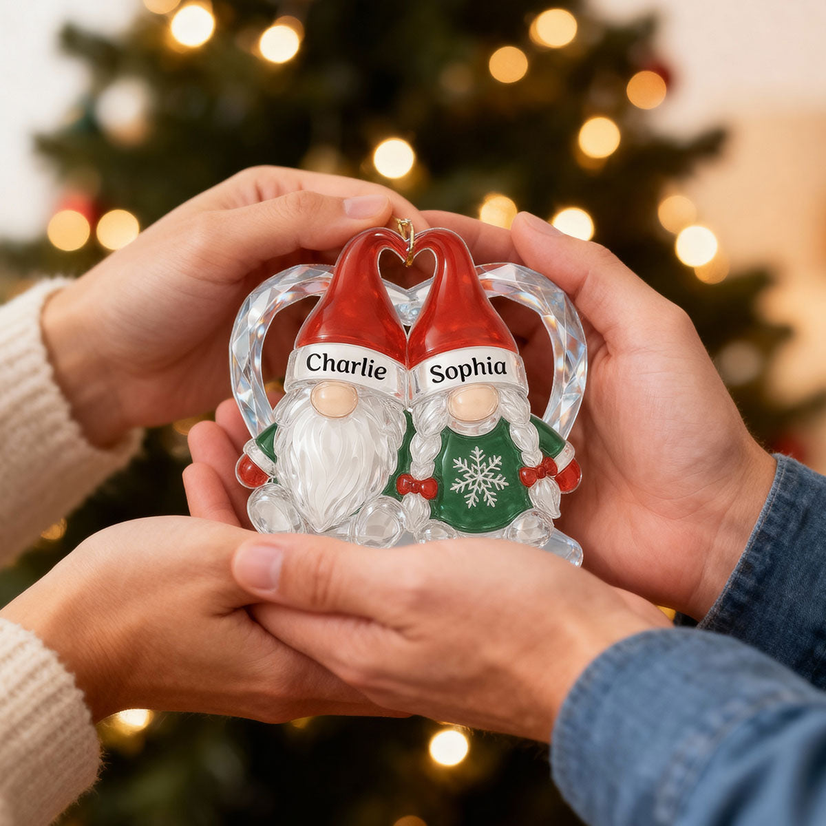 Christmas Gnomes Couple 3D Crystal Effect - Personalized Acrylic Ornament