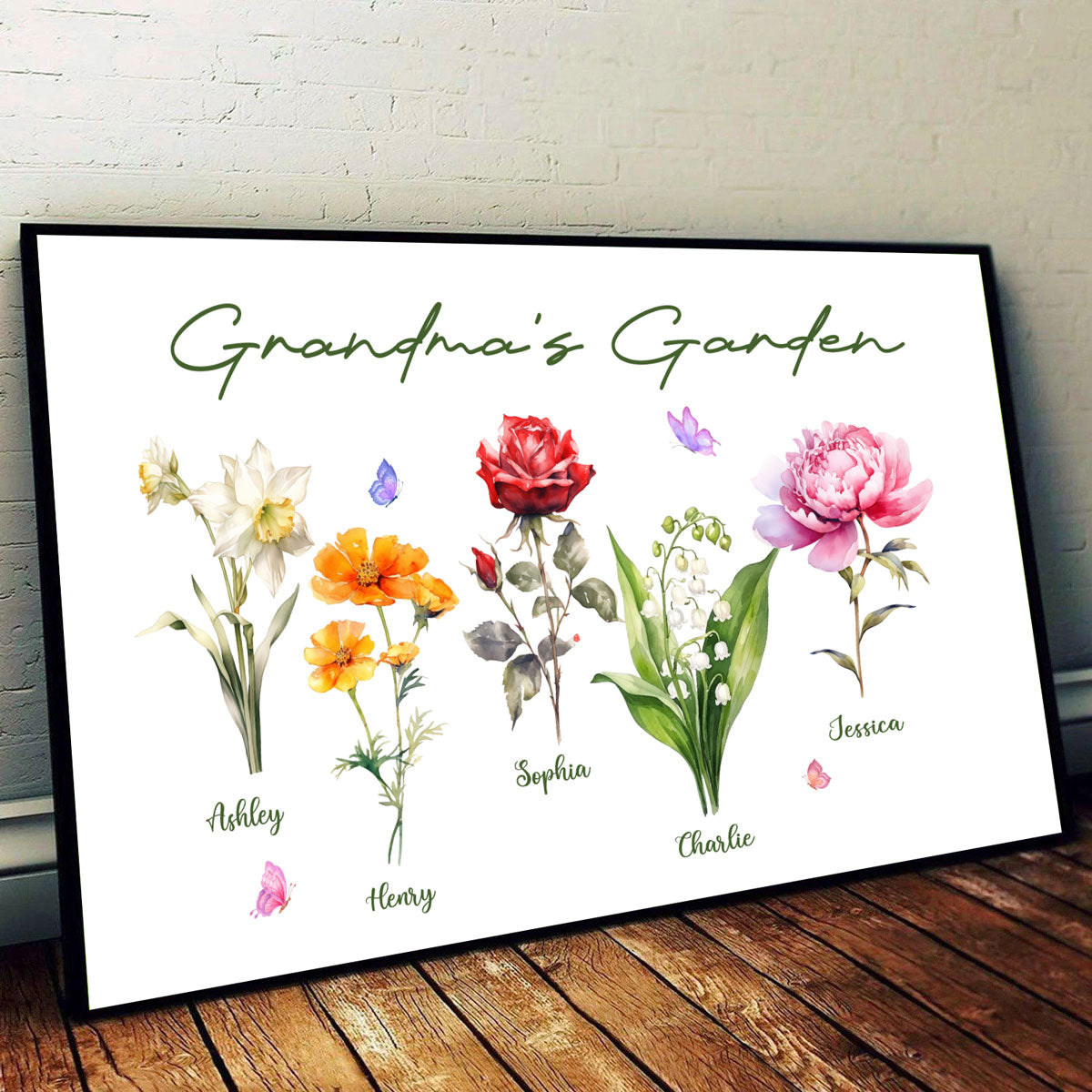 Grandma‘s Garden Beautiful Birth Month Flower Gift For Grandma Mom Personalized Horizontal Poster