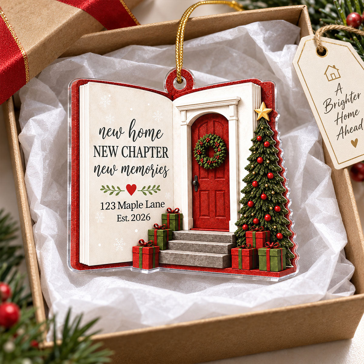 New Home New Chapter New Memories 2D Flat - Personalized Acrylic Ornament - Housewarming Keepsake Gift