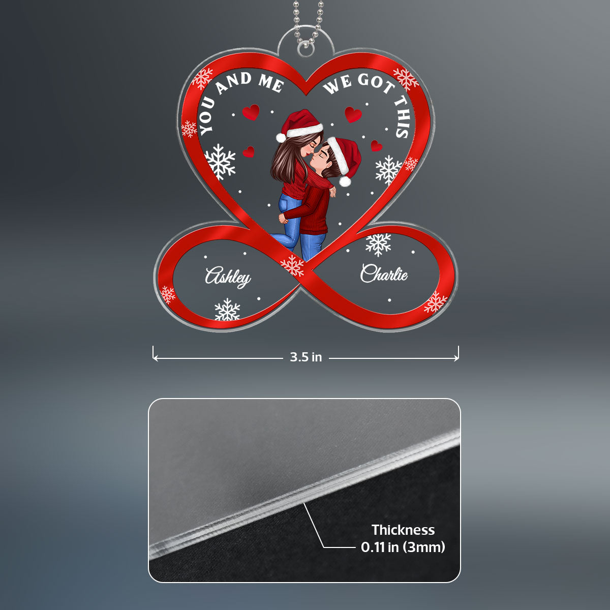 Christmas Doll Couple Hugging Kissing Infinity Heart Personalized Acrylic Ornament