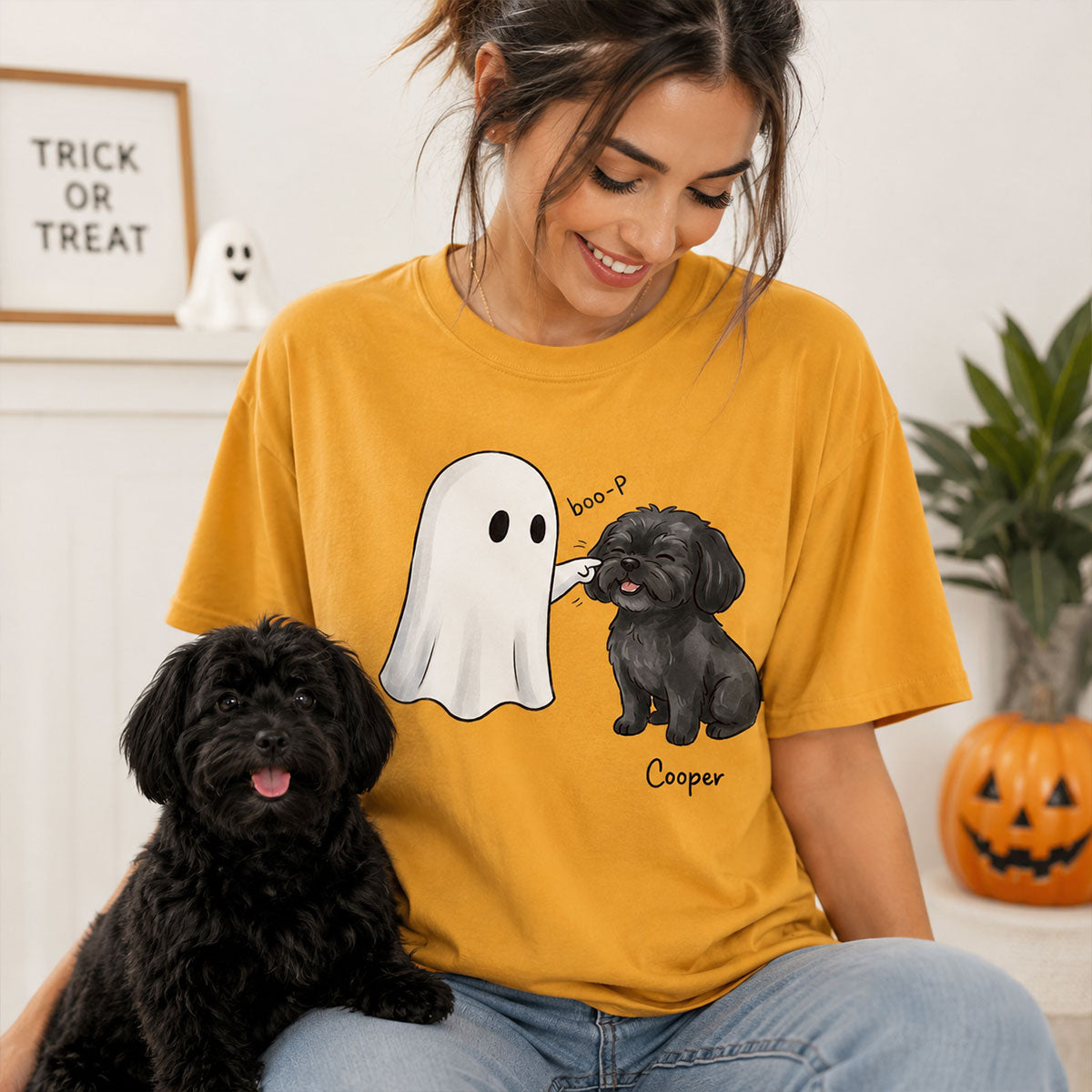 Halloween Dog Ghost - Personalized Shirt - Funny Ghost Booping Dog Tee, Gift for Dog Moms, Dog Dads