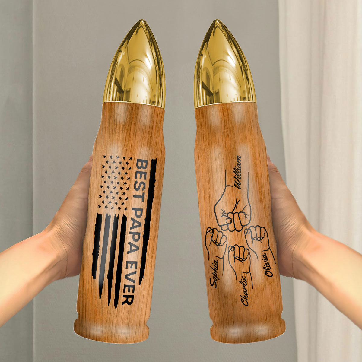 Best Dad Ever Fist Bump Outline Nation Flag Gift For Husband, Personalized Bullet Tumbler