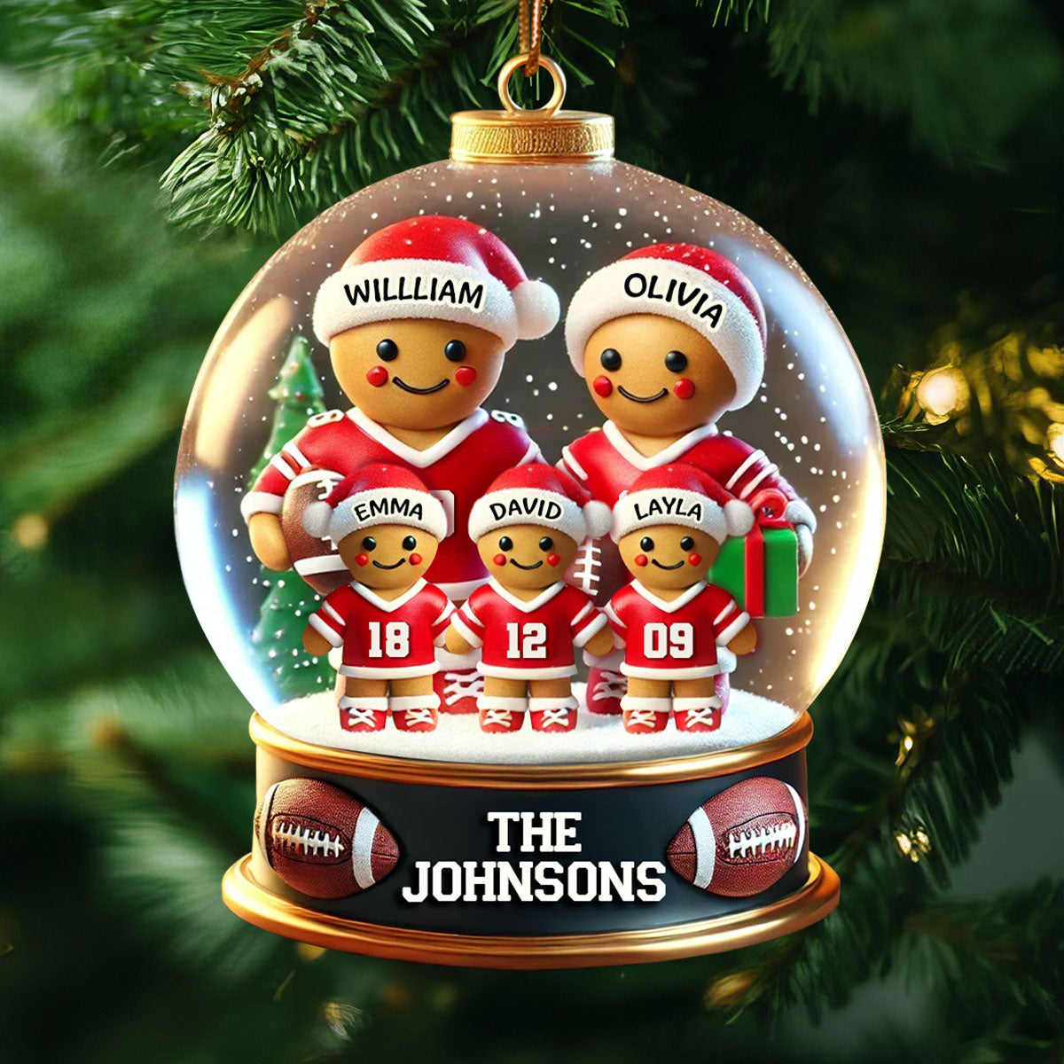 Football Gingerbread Family Sport Lover 3D Effect Personalized Acrylic Ornament