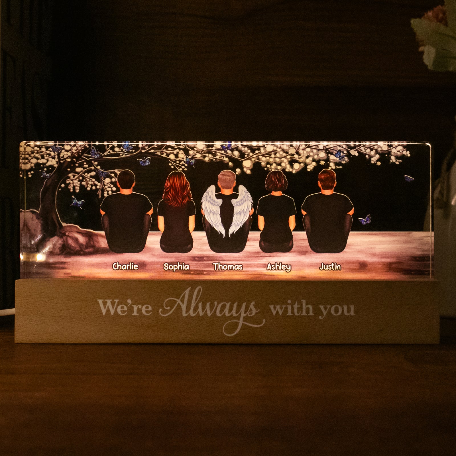 Blossom Tree Always With You Whole Family Memorial Remembrance Gift Personalized Acrylic LED Night Light