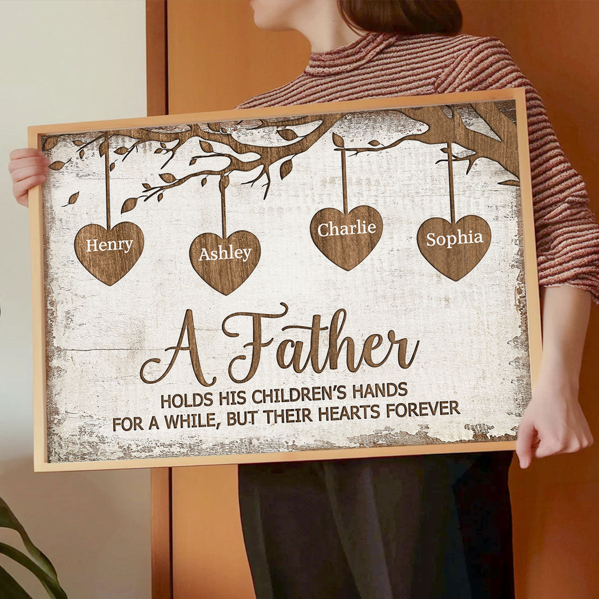 A Father Holds His Children Heart Forever Father's Day Gift for Dads, Personalized Poster Wall Art