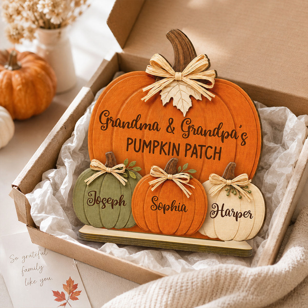 Grandma & Grandpa's Pumpkin 2D Flat Printed - Personalized 2-Layered Wooden Plaque - Fall Season Decor For Grandparents