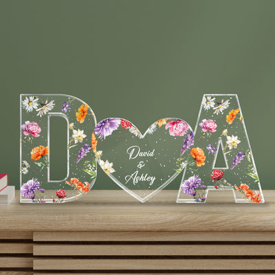 Couple Initials Floral Theme  Gift Anniversary Gift Personalized Acrylic Block Plaque