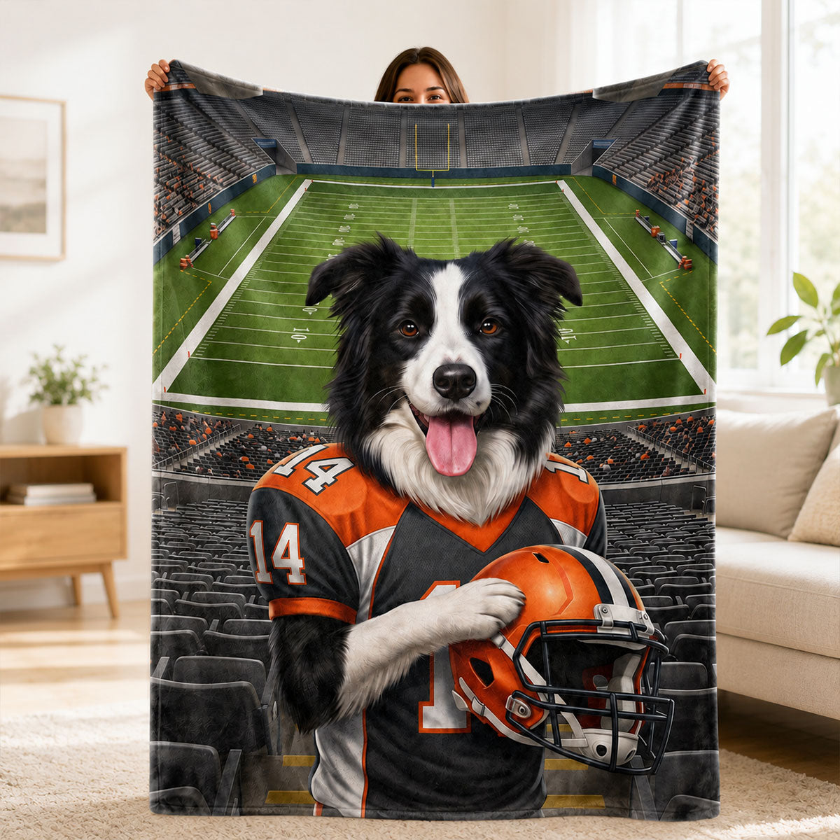 Custom Pet Photo and Name Football - Personalized Fleece Blanket - Gift for Football Lovers, Gift for Him