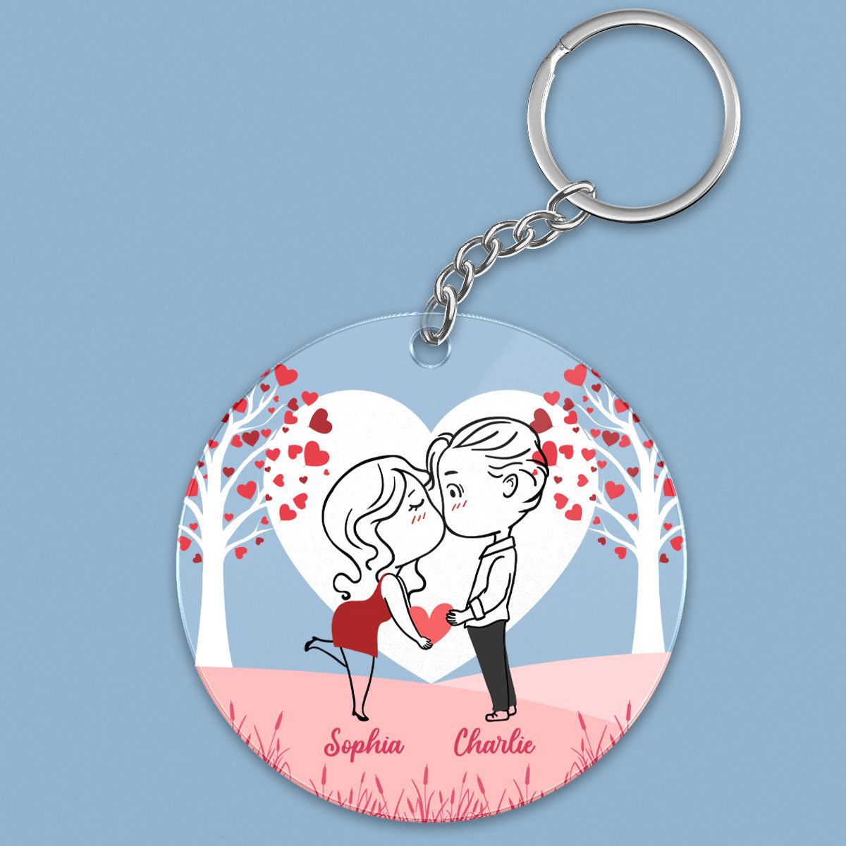 Line Art Couple Heart Tree Personalized Acrylic Keychain