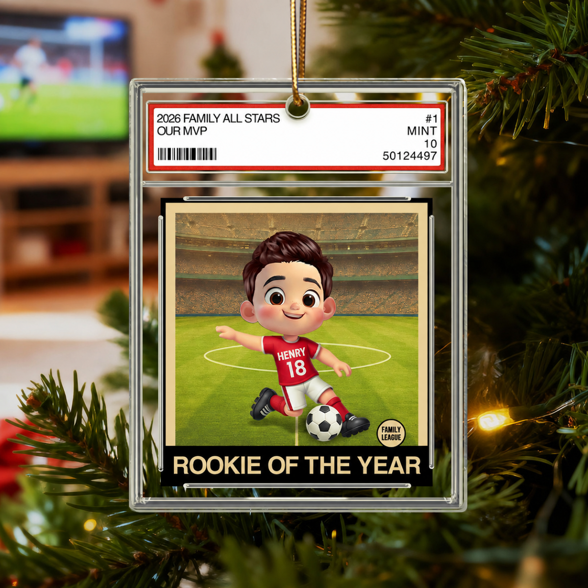 Soccer Rookie Of The Year Kid All Star Trading Card Style - Personalized Acrylic Ornament - Christmas Gift For Kids, Grandchildren