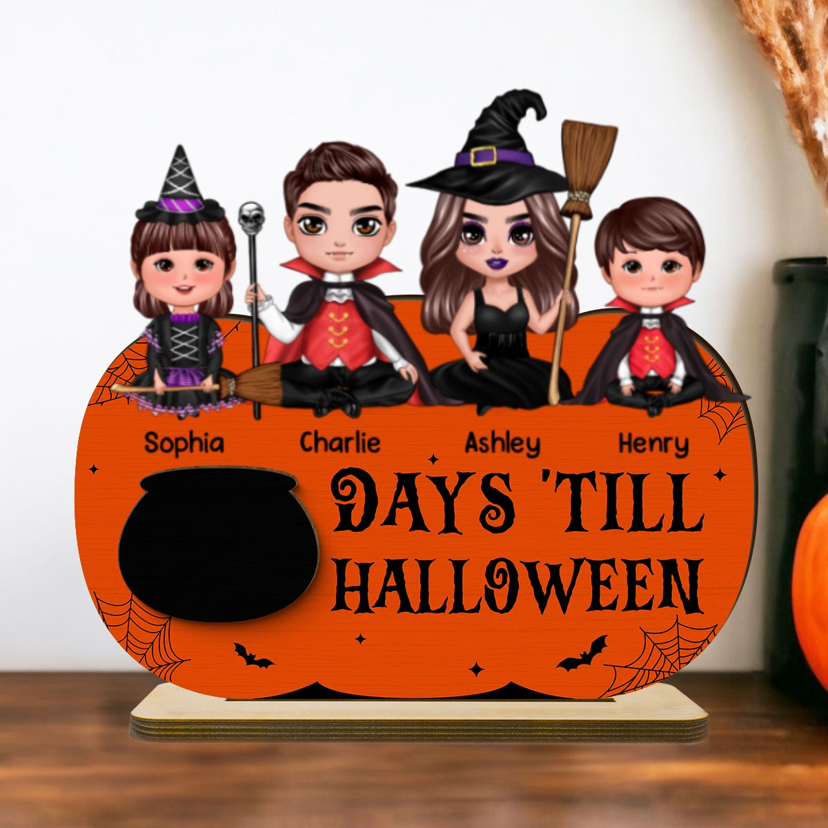 Family Halloween Countdown Unique Home Decor Personalized 2-Layer Standing Wooden Plaque