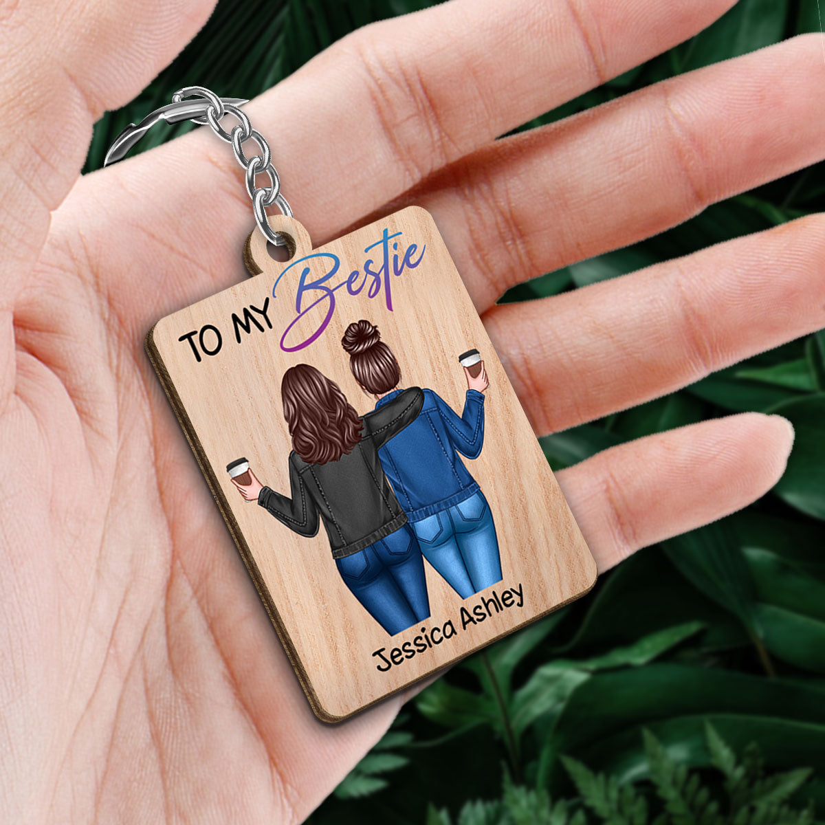 Back View Besties To My Bestie - Personalized Wooden Keychain