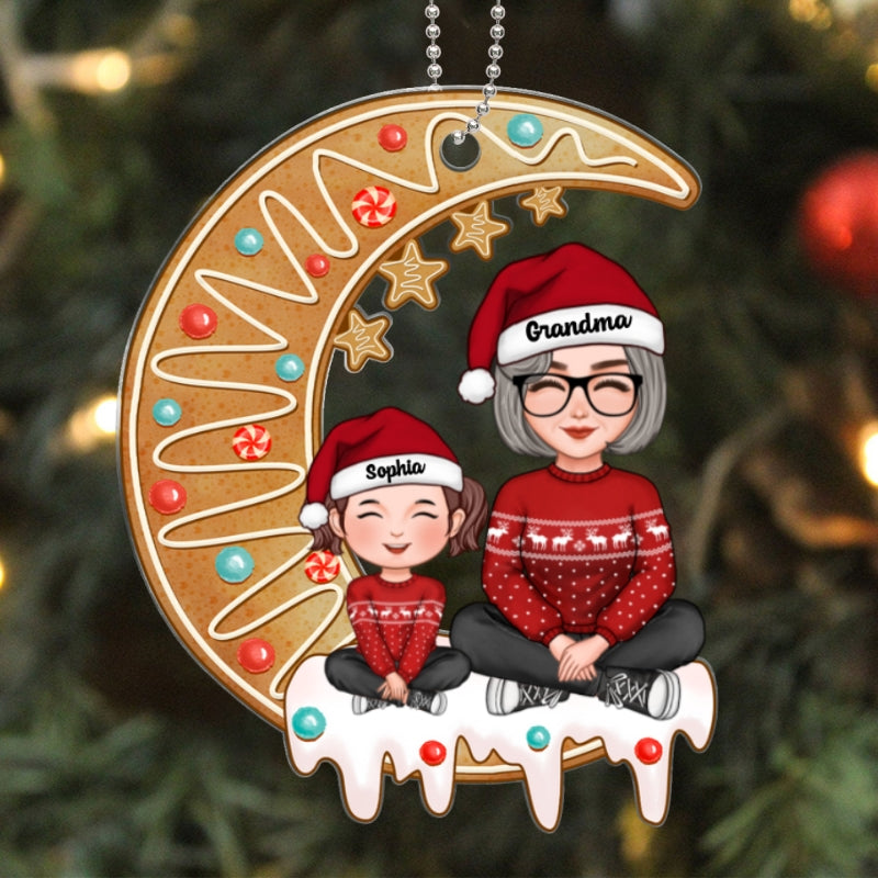 Gingerbread Moon Grandma Sitting With Grandkid Personalized Acrylic Ornament