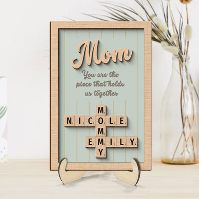 Mom You Are The Piece That Holds Us Together Personalized 2-Layer Wooden Plaque, Crossword Puzzle Art, Gift For Mom