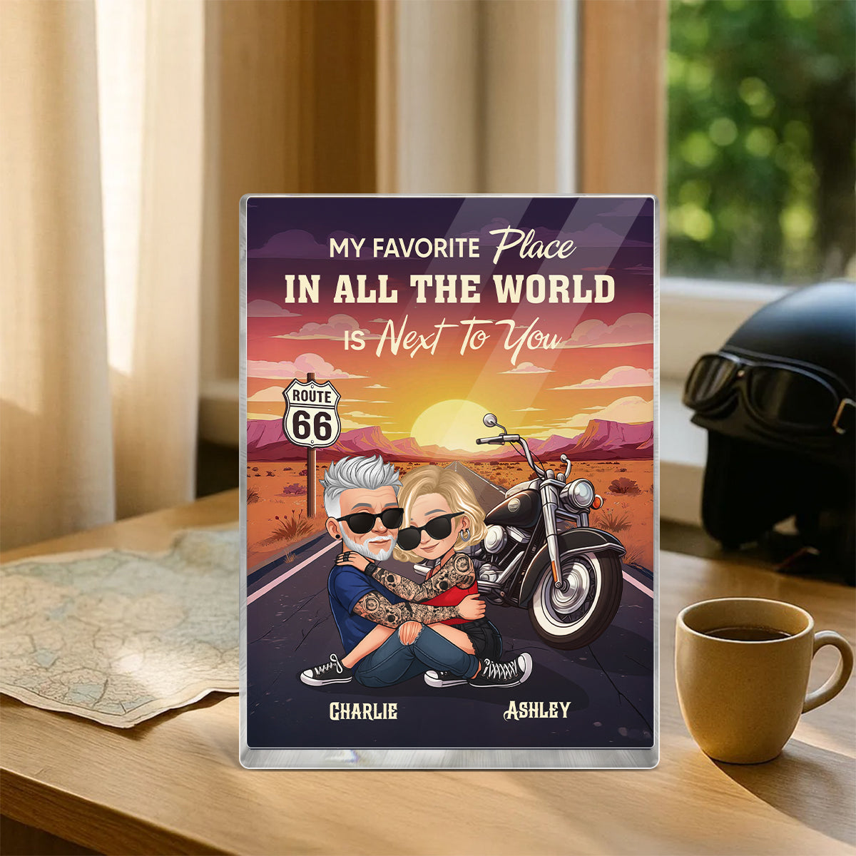 Bikers Couple Riding Partners for Life Personalized Acrylic Block Plaque, Gift for him, Gift for her
