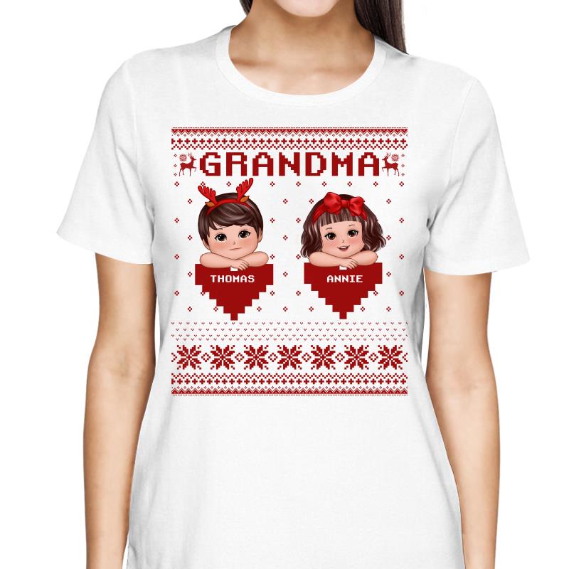 Grandma Grandkids Ugly Sweater Pattern Personalized Shirt