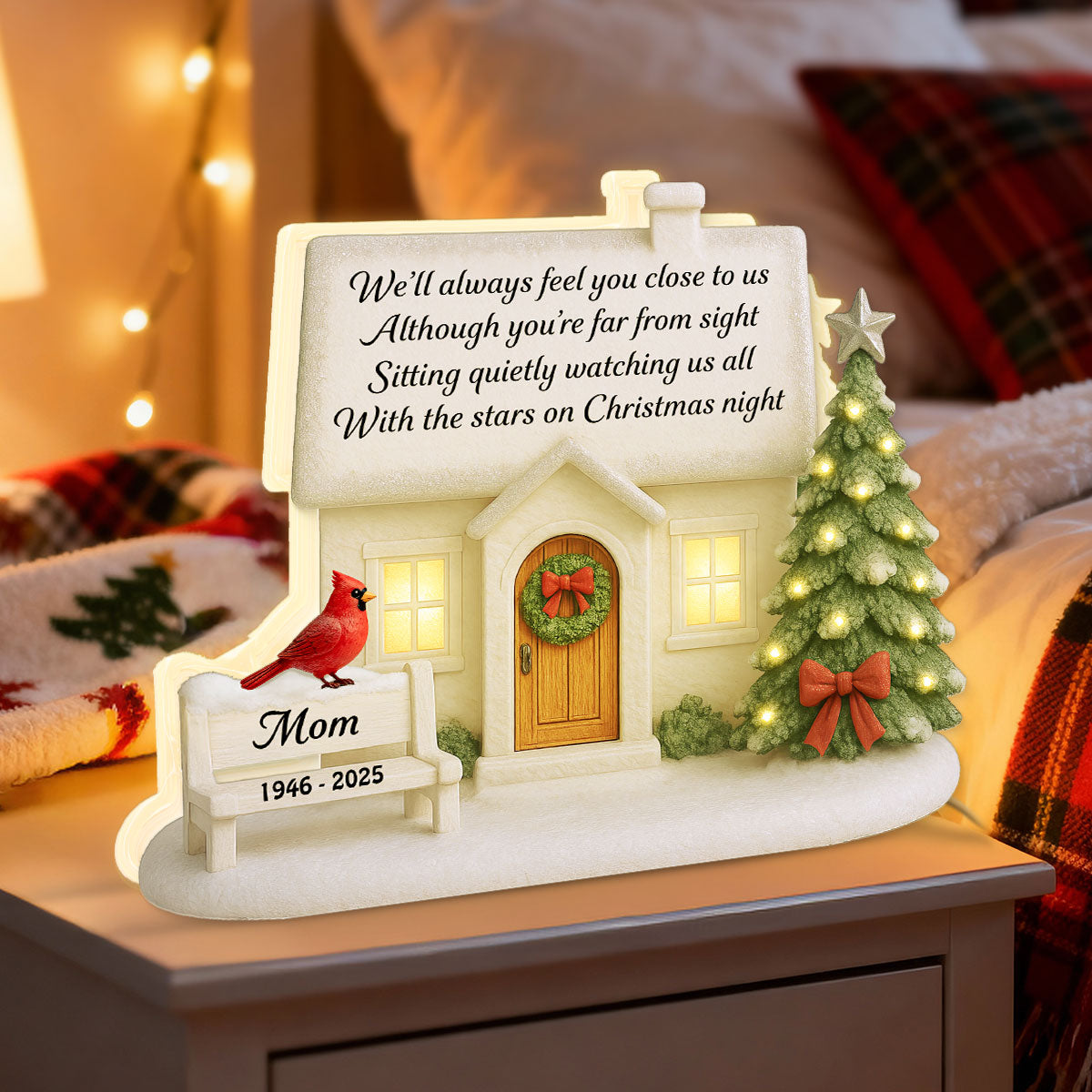 3D Effect Christmas Family Memorial House Always Feel You Close To Us - Personalized Light Box
