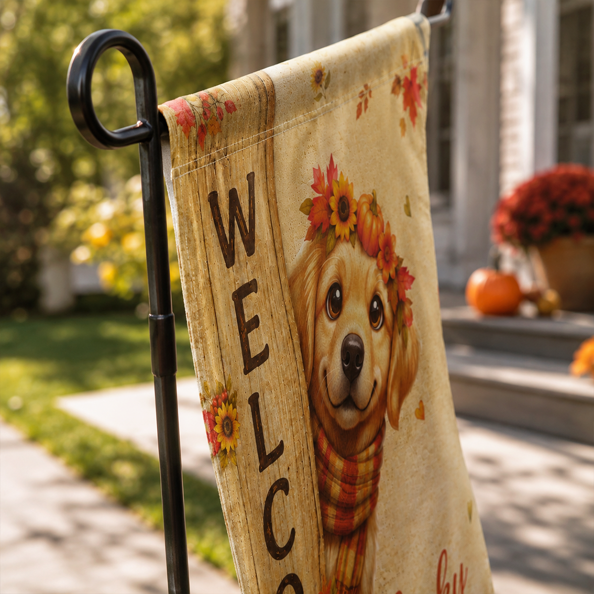 Cozy Fall Cute Dog Welcome - Personalized Garden Flag