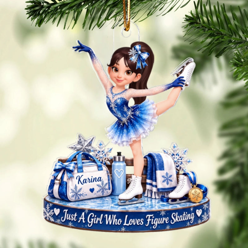 Just a Girl Who Loves Figure Skating - Personalized Acrylic Ornament - Christmas Gift for Daughter, Granddaughter