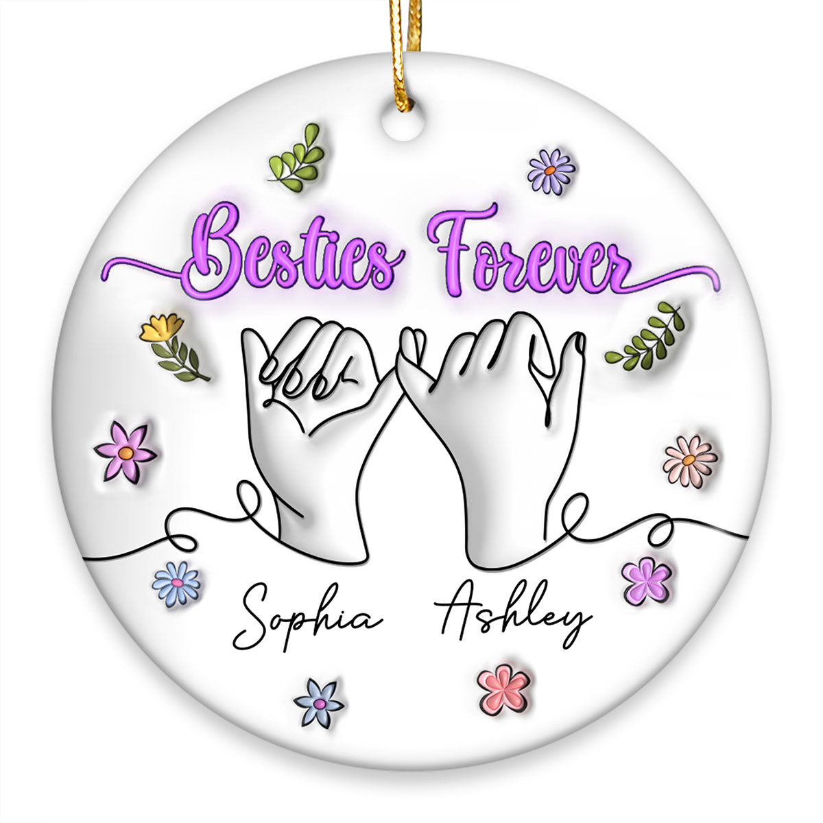 3D Inflated Besties Forever Pinky Promise Personalized Ceramic Ornament