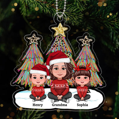 Leopard Colorful Christmas Tree Sketch Grandma Grandkids Personalized Acrylic Ornament