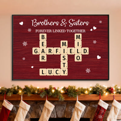 Christmas Festive Brothers & Sisters Forever Linked Together Crossword Puzzle Art - Personalized Poster - Gift For Brothers, Sisters, Siblings, Family