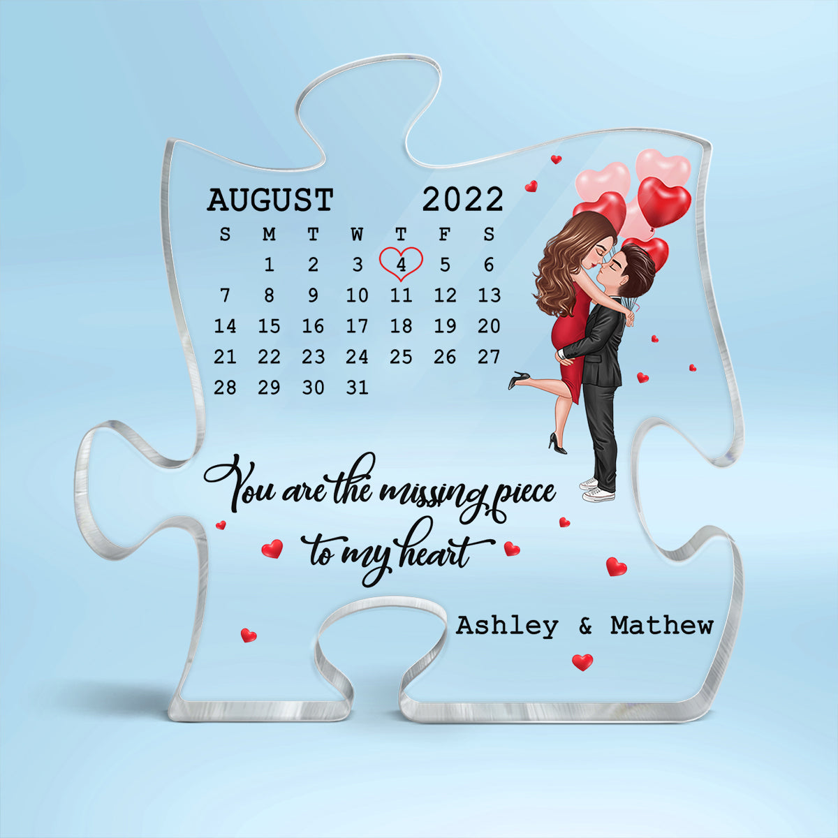 Hugging Couple Missing Piece Anniversary Date Personalized Acrylic Puzzle Plaque