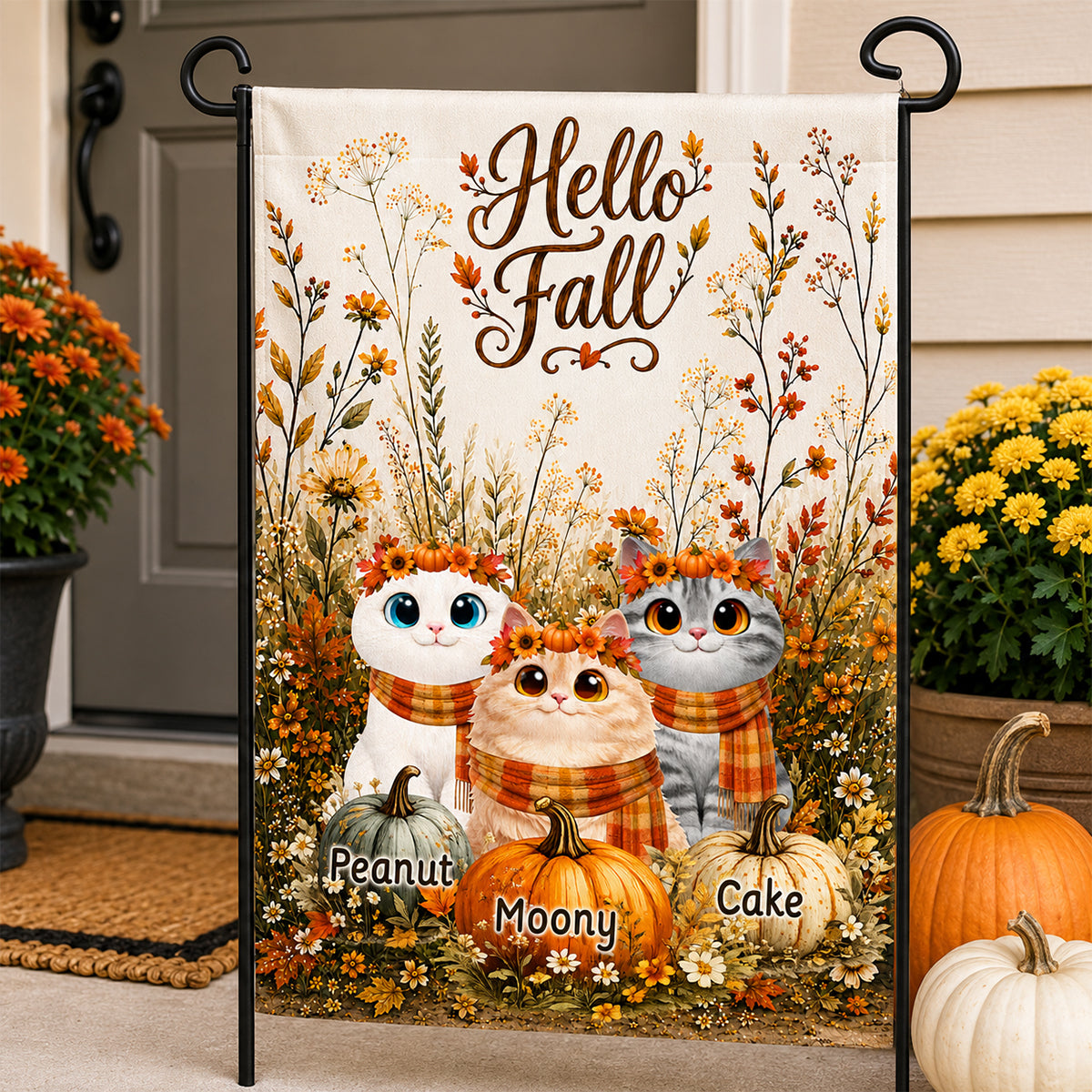 Hello Fall Pumpkins And Cats - Personalized Garden Flag - Fall Season Decor Gift, Gift For Cat Lovers