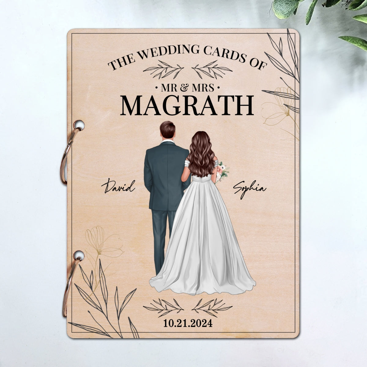 Floral Wedding Couple Personalized Card Keeper, Wedding Shower Card Holder