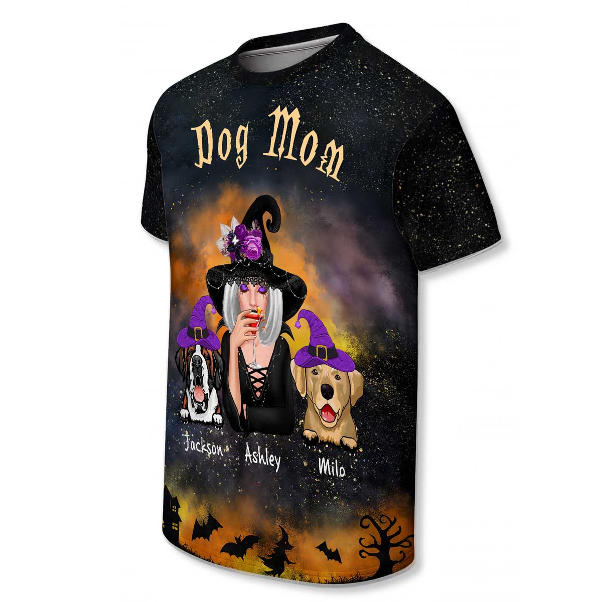 Pretty Witch Dog Mom Witchy Ombre Tie-Dye Pattern Personalized Shirt, Pawfect Costume for Dog Lover