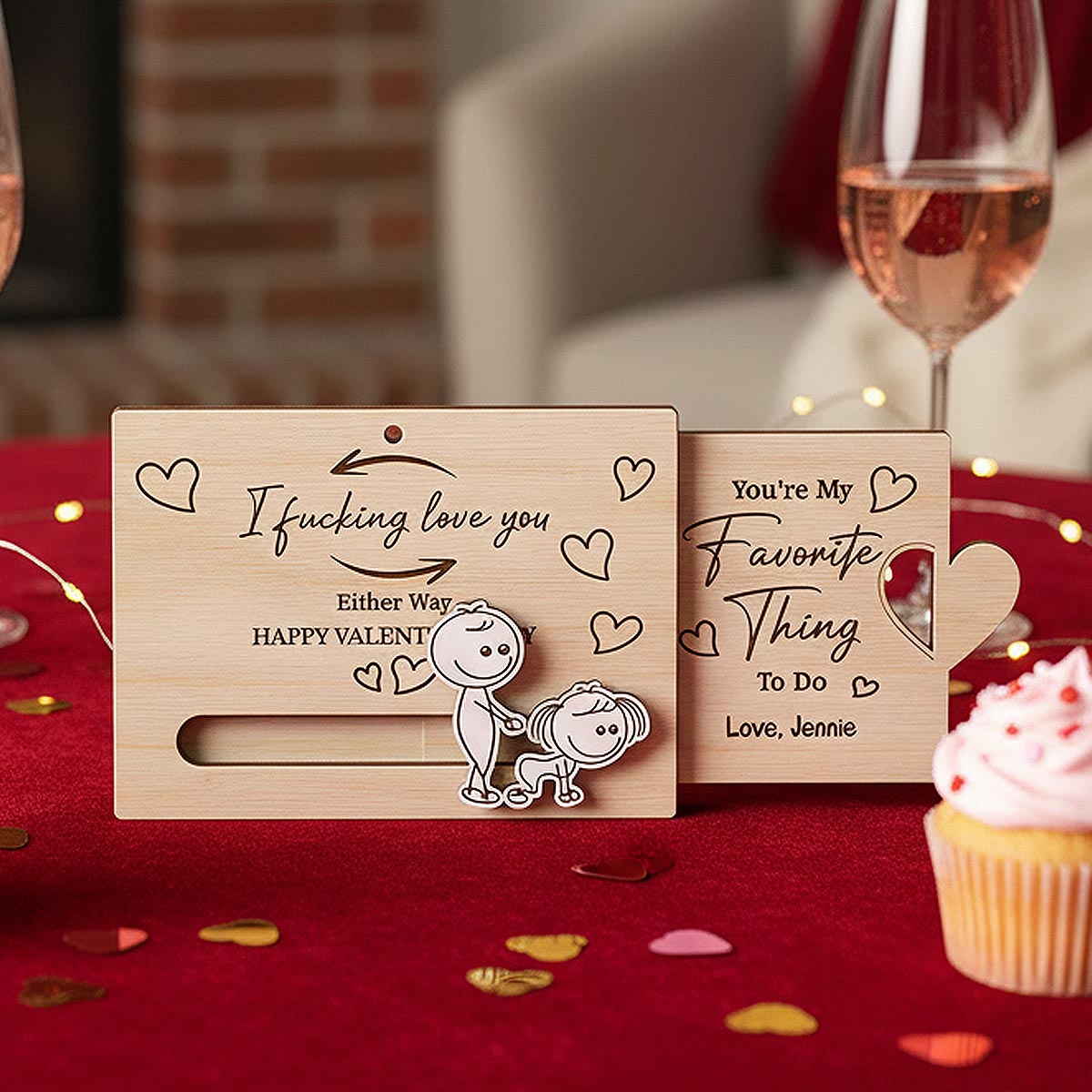 I Fcking Love You Funny Inappropriate Couple - Personalized Wooden Slider Ornament - Funny Gift For Him, For Her