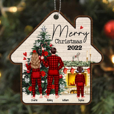 Family Pajamas Decorating Tree House Shape Personalized Wooden Ornament