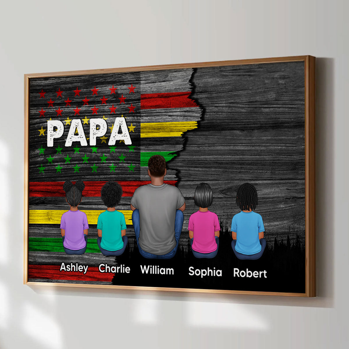 Juneteenth African American Flag Dad And Kids Personalized Poster, Gift For Dad