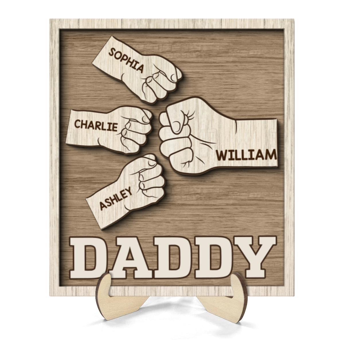 Dad Grandpa Fist Bump Gift Personalized 2-Layer Wooden Plaque