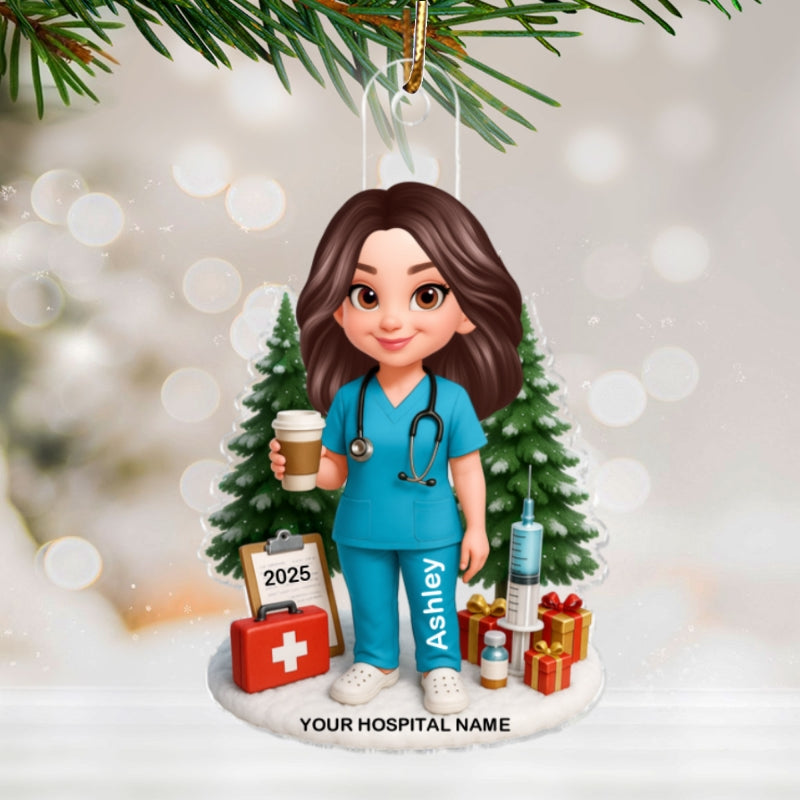 3D Effect Proud Nurse With Signature Symbols Christmas - Personalized Acrylic Ornament - Christmas Gift For Nurses