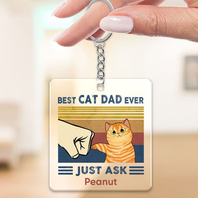 Best Cat Dad Mom Ever Fluffy Cat Punch Hand Personalized Acrylic Keychain