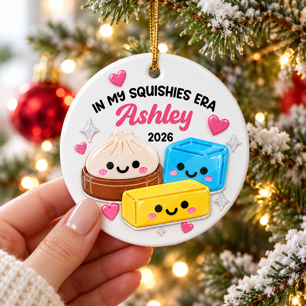 Cute Dumpling In My Squishies Era - Personalized Ceramic Ornament With Acrylic Pieces - Christmas Gift, Keepsake For Kids, Teenagers, Daughter, Granddaughter, Son, Grandson