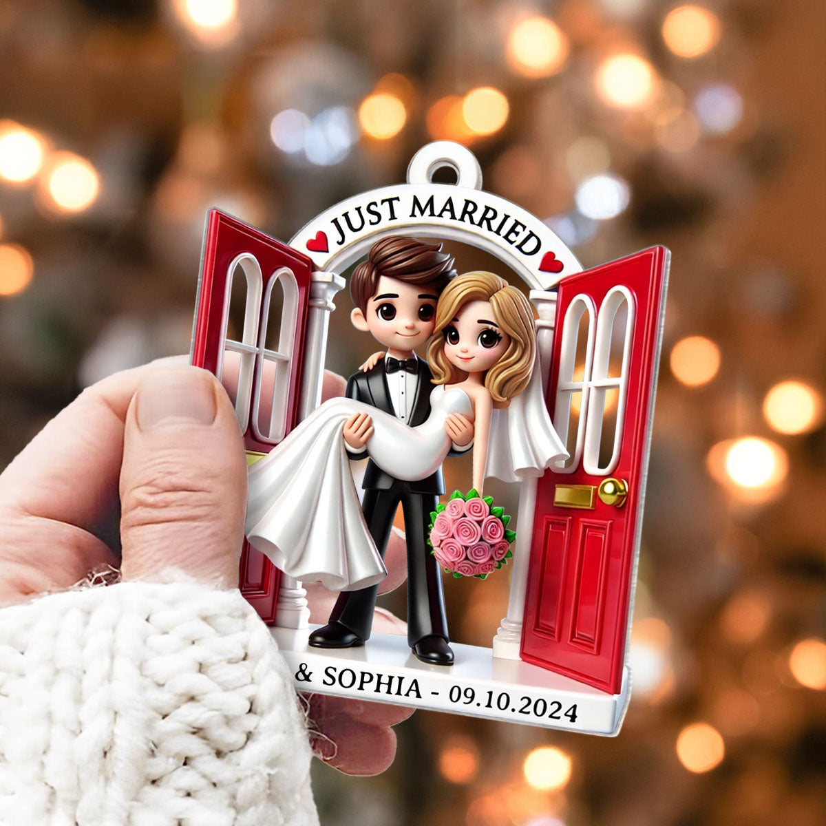 First Christmas Married Ornament 2025, Wedding Couple Threshold 3D Effect Acrylic Ornament, MR. & MRS. Gift