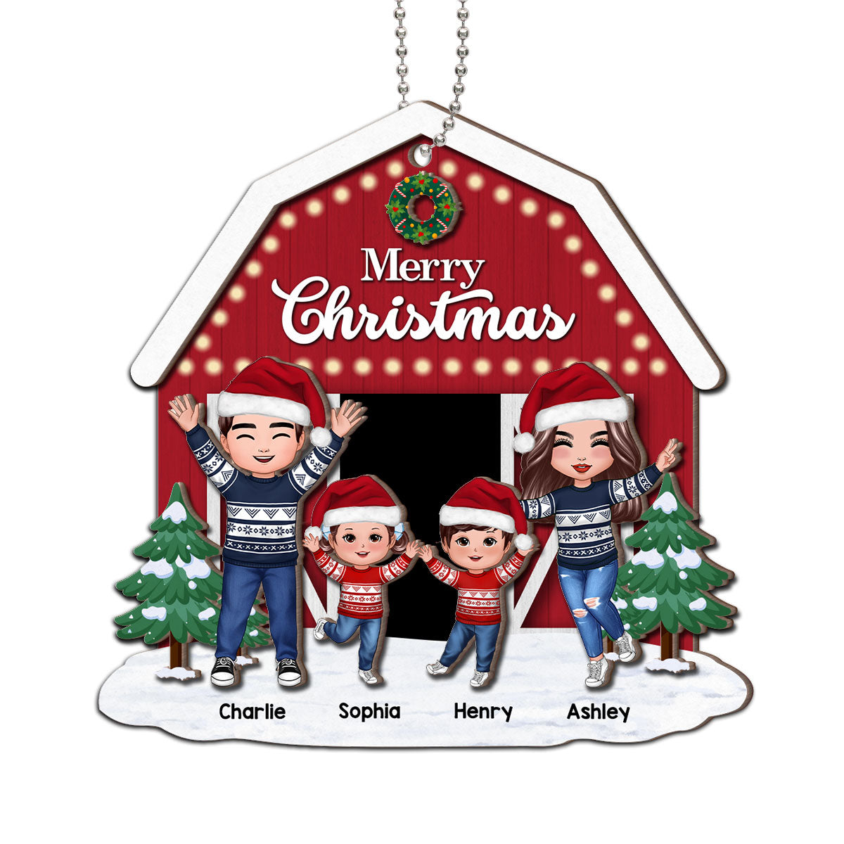 Christmas Farm House Family Decor Gift Personalized 2-Layer Wooden Ornament