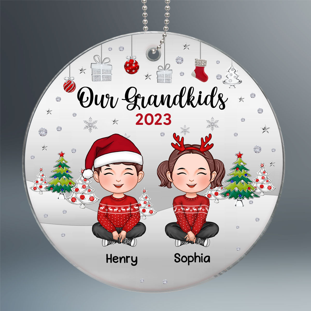 Our Grandkids Metal Snow Personalized Acrylic Ornament
