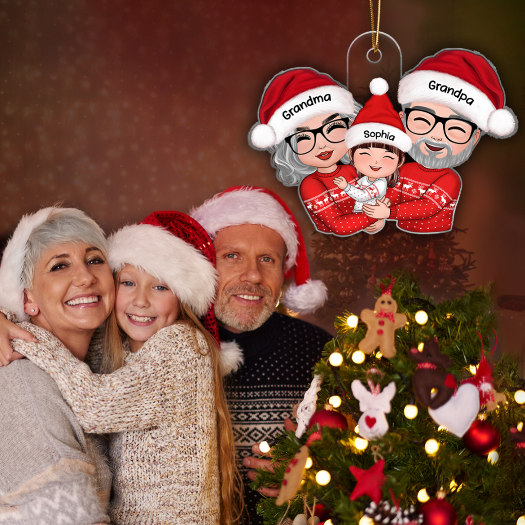 Doll Grandma Grandpa Hugging Kid Christmas Gift For Granddaughter Grandson - Personalized Acrylic Ornament - Gift For Granddaughter, Grandson