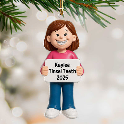 3D Effect Kids Braces Teeth Smile - Personalized Acrylic Ornament - Unique Christmas Keepsake For Boy Girl With Braces