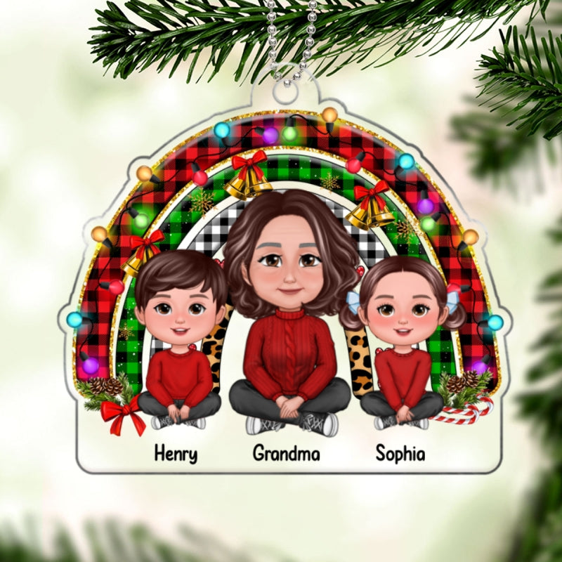 Christmas Rainbow Grandma Grandkids Sitting Personalized Acrylic Ornament
