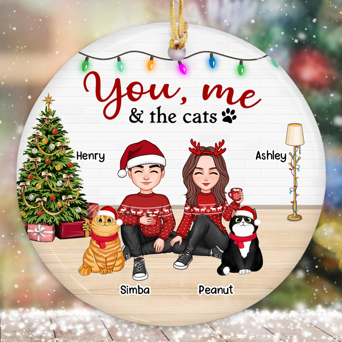 You Me & The Cats Cute Doll Couple Personalized Circle Ornament