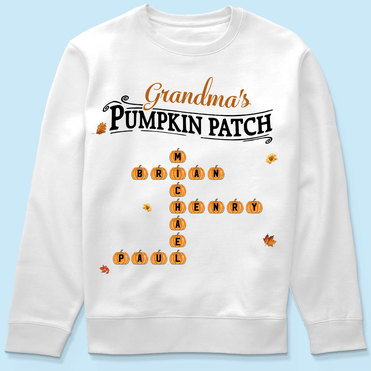 Grandma's Pumpkin Patch Cute Crossword Puzzle Fall Season Personalized Sweatshirt