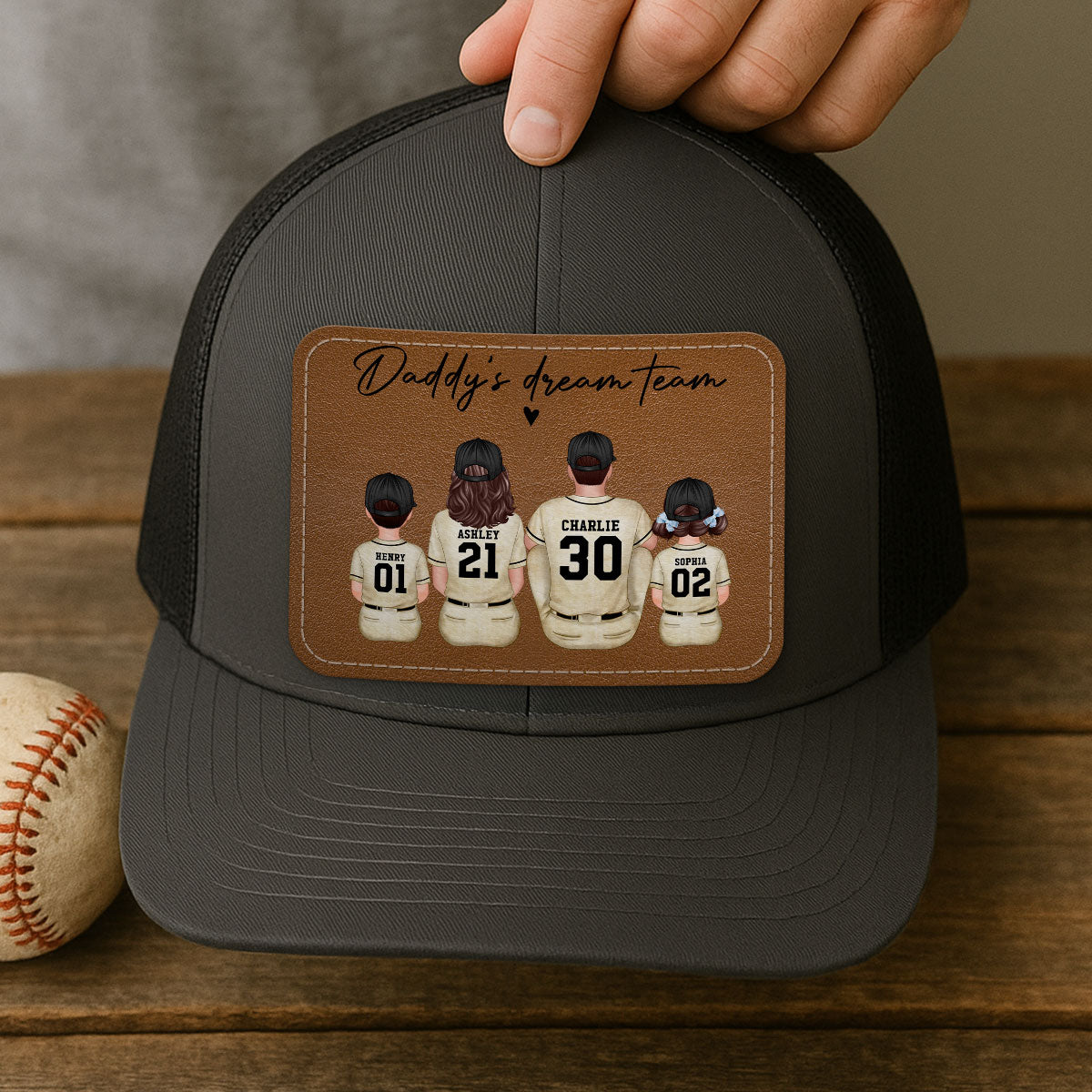 Retro Vintage Baseball Daddy's Dream Team Personalized Leather Patch Hat| Coolest Father's Day Gift For Dad, Husband